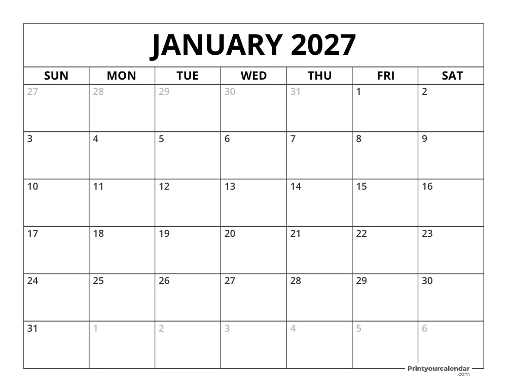 January 2027 Calendar
