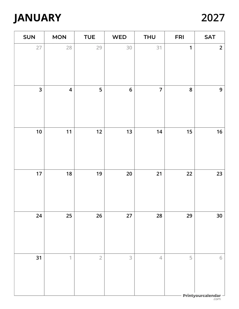 January Calendar 2027