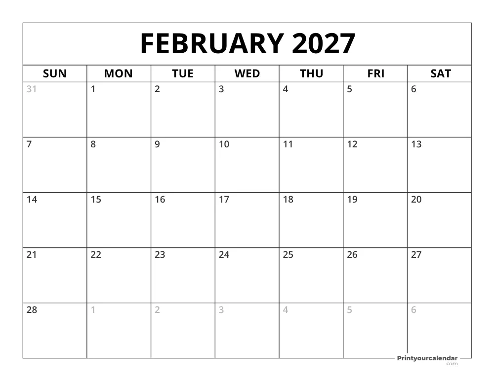 February 2027 Calendar