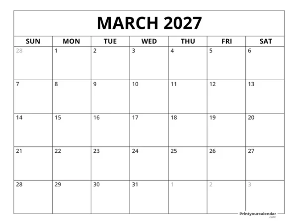 Calendario Marzo 2027
