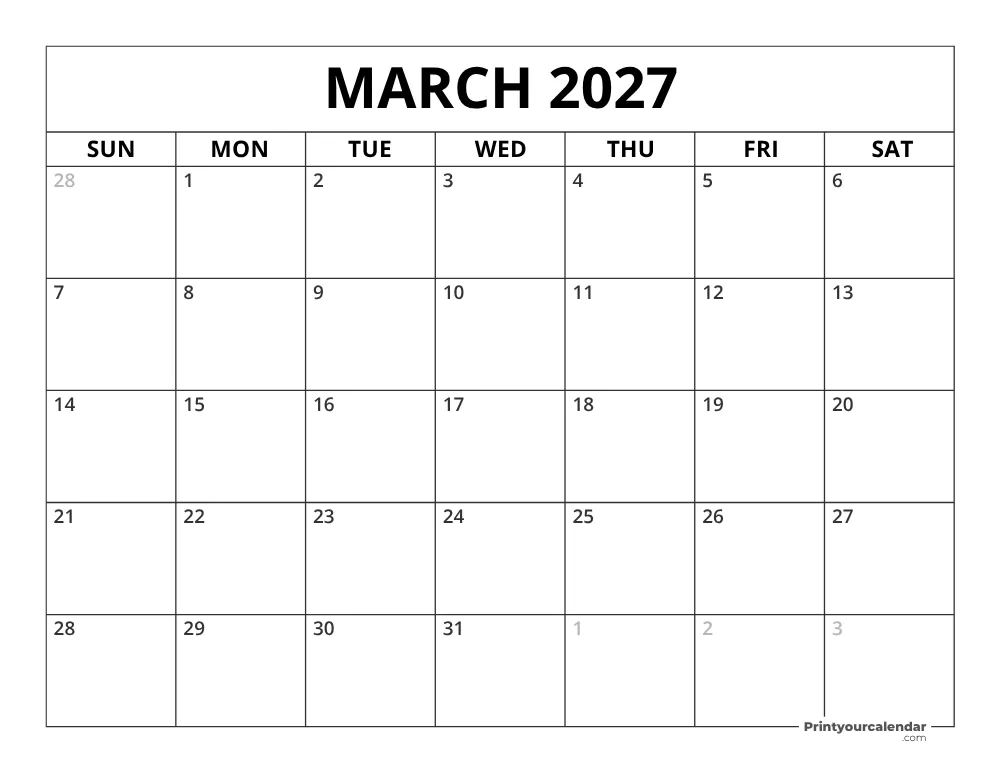 March 2027 Calendar