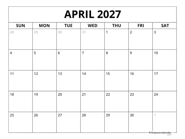 April 2027 Calendar