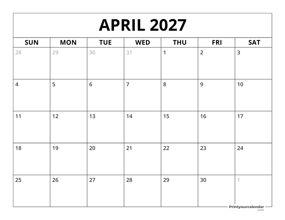 April 2027 Calendar