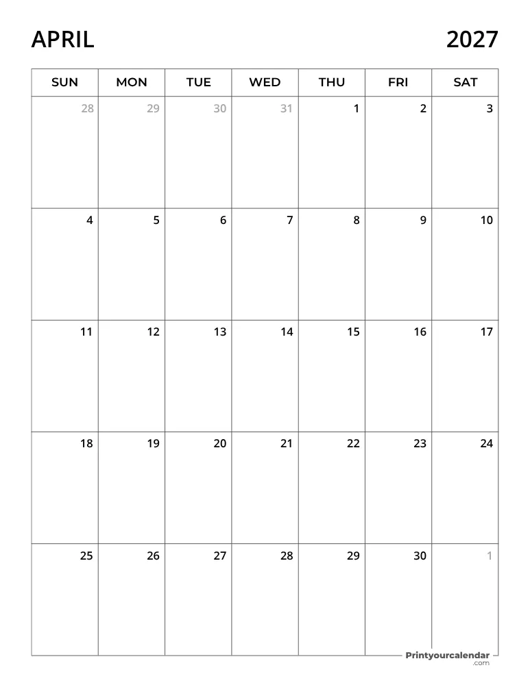 April Calendar 2027