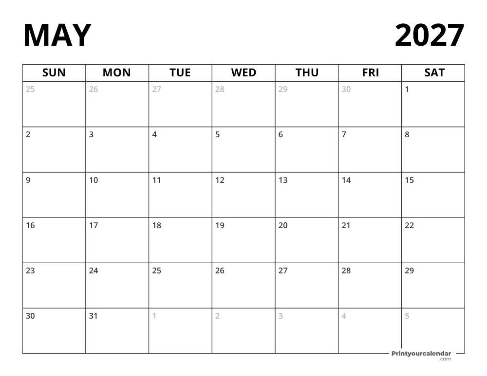 Blank May 2027 Calendar