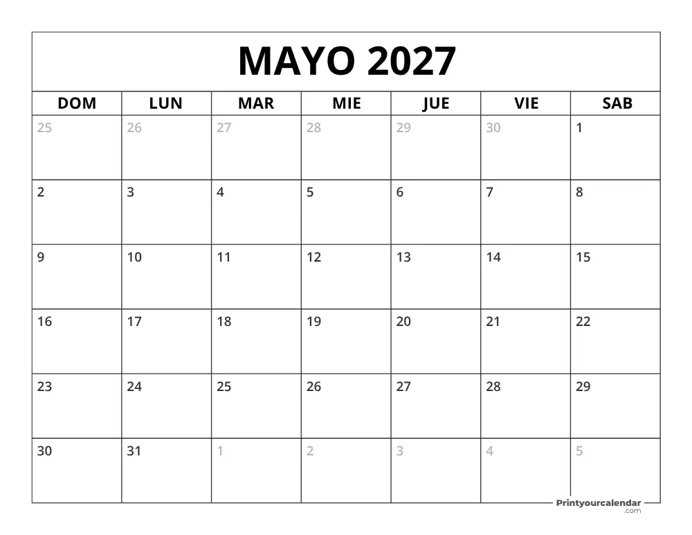 Calendario Mayo 2027