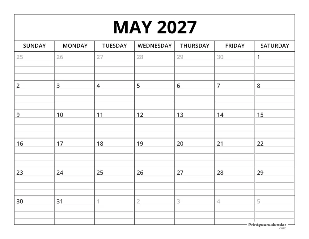 May 2027 Calendar Template