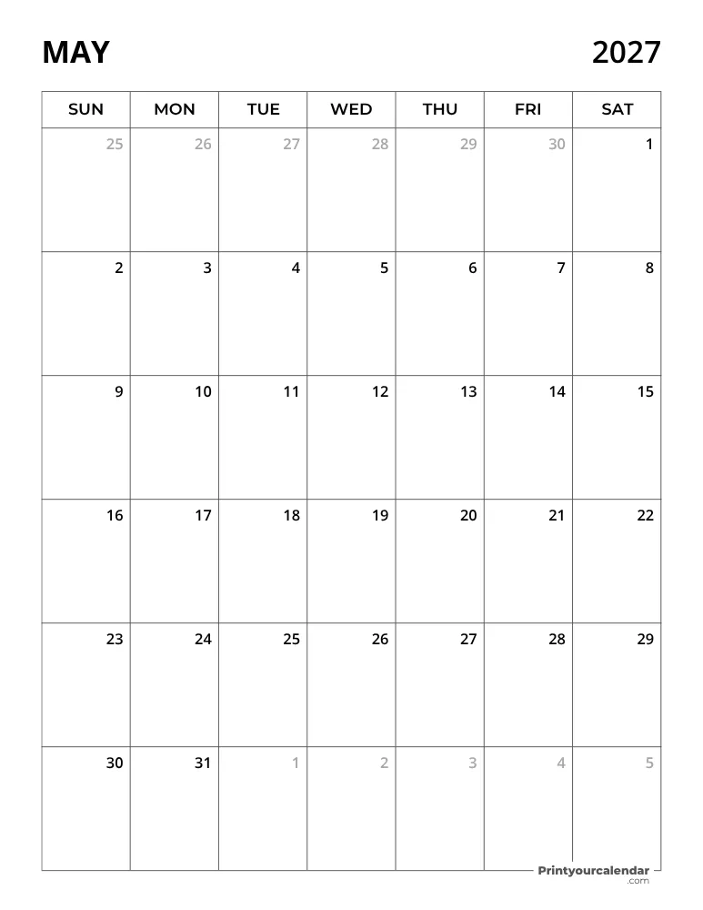May Calendar 2027
