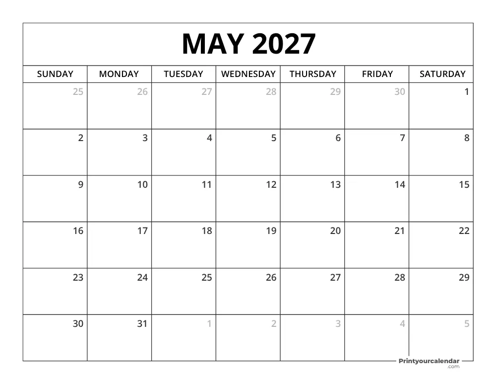 Printable May 2027 Calendar