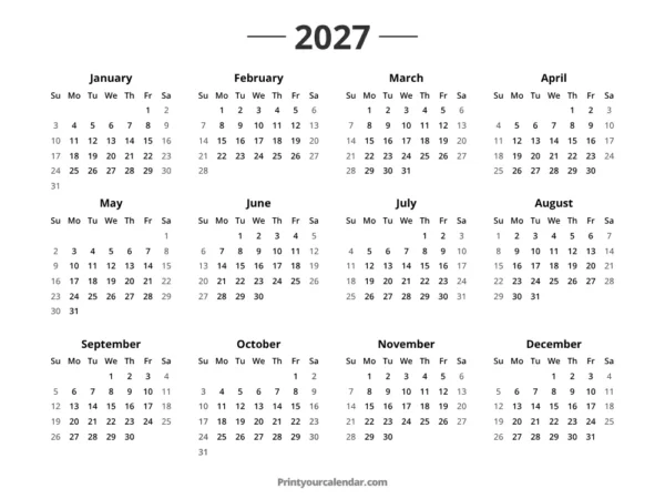 Calendario del año 2027