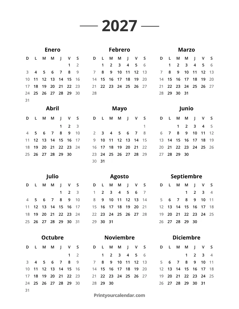 Calendario 2027