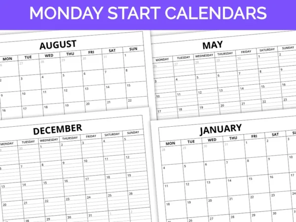 Printable Monday Start Calendar