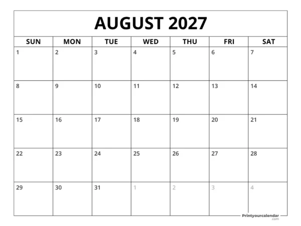 Calendario Agosto 2027