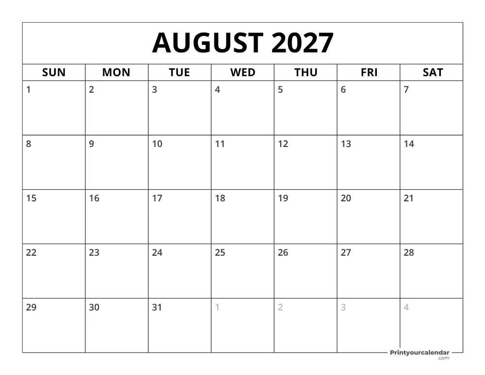 August 2027 Calendar