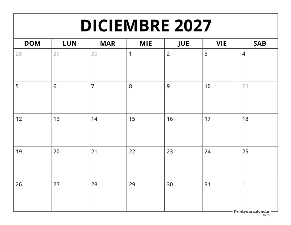 Calendario Deciembre 2027