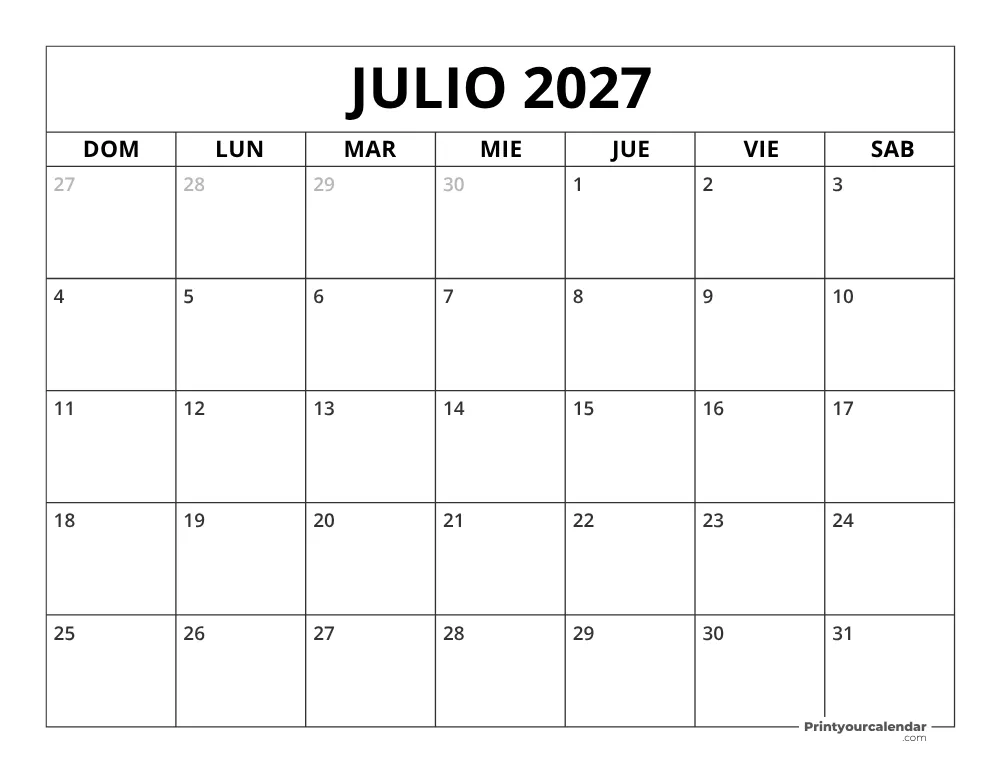 Calendario Julio 2027