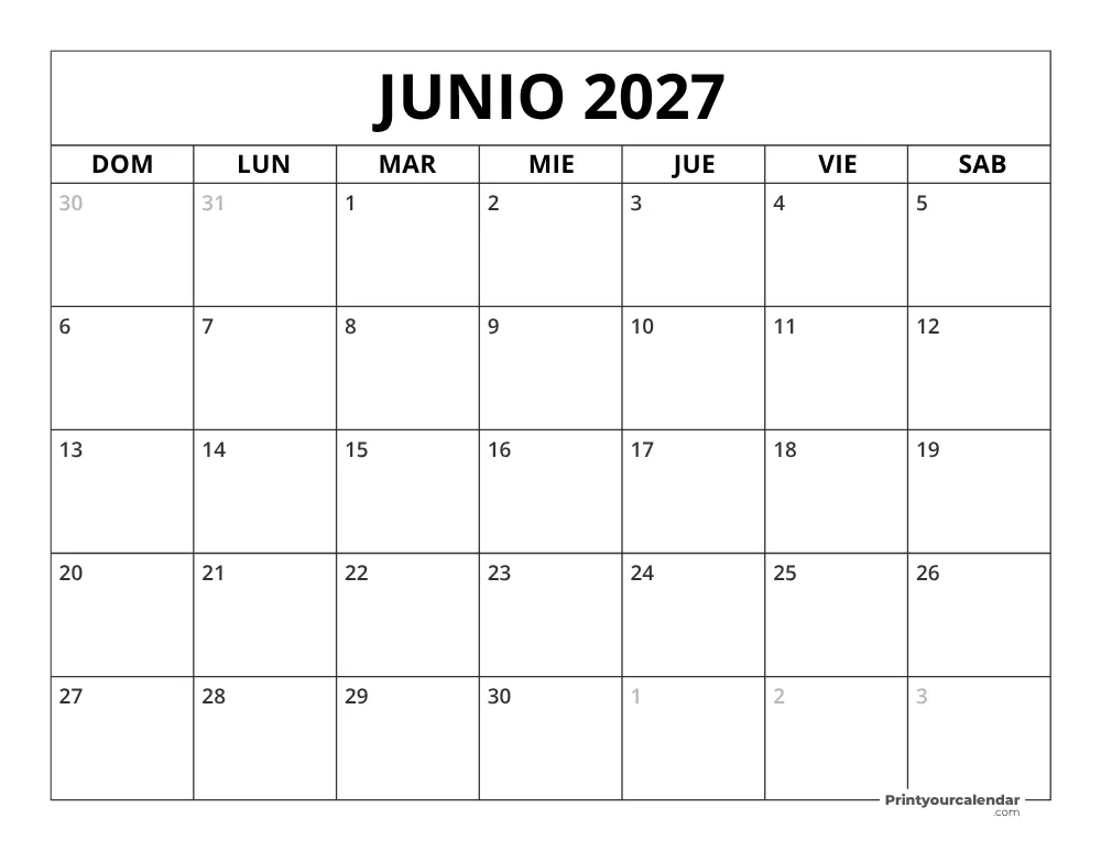 Calendario Junio 2027