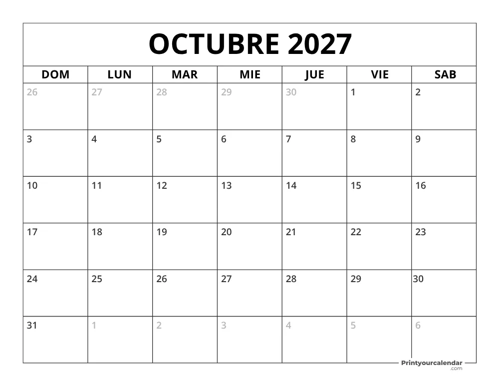 Calendario Octubre 2027