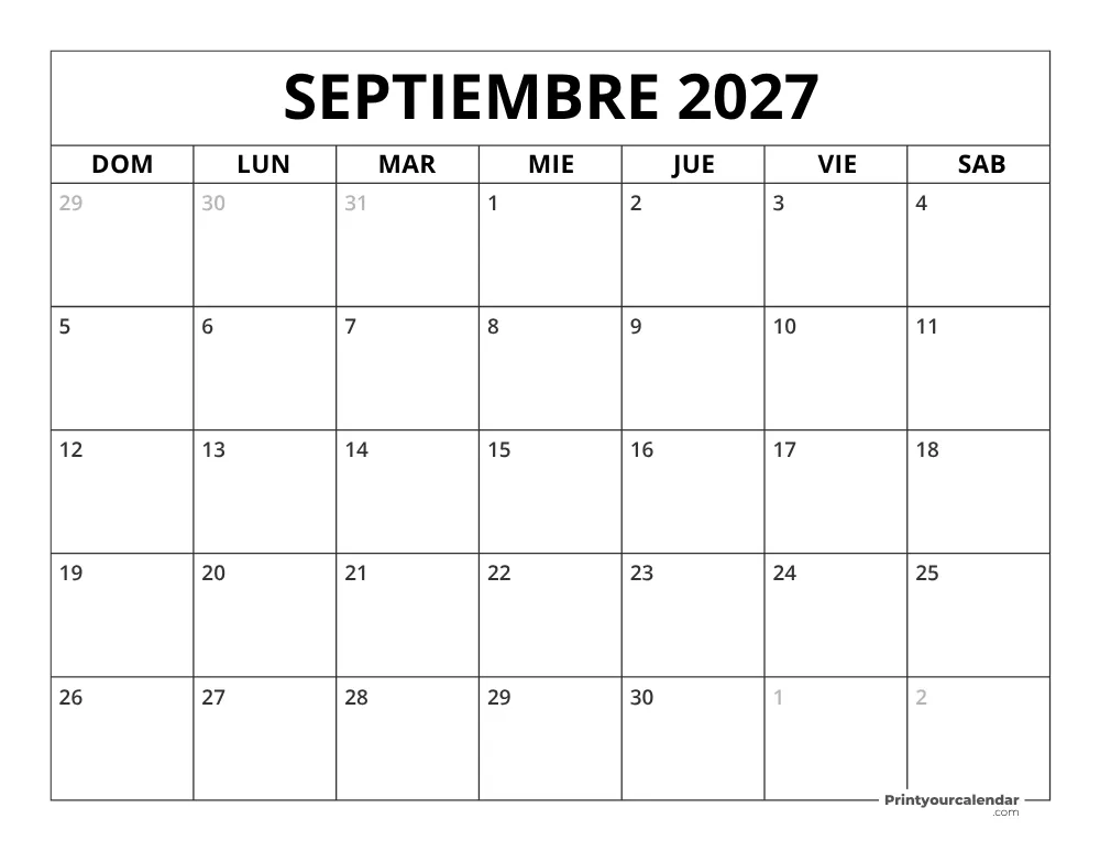 Calendario Septiembre 2027