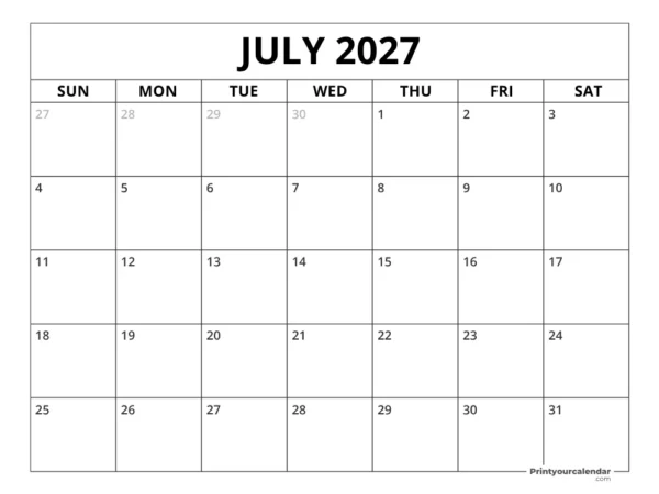 Calendario Julio 2027