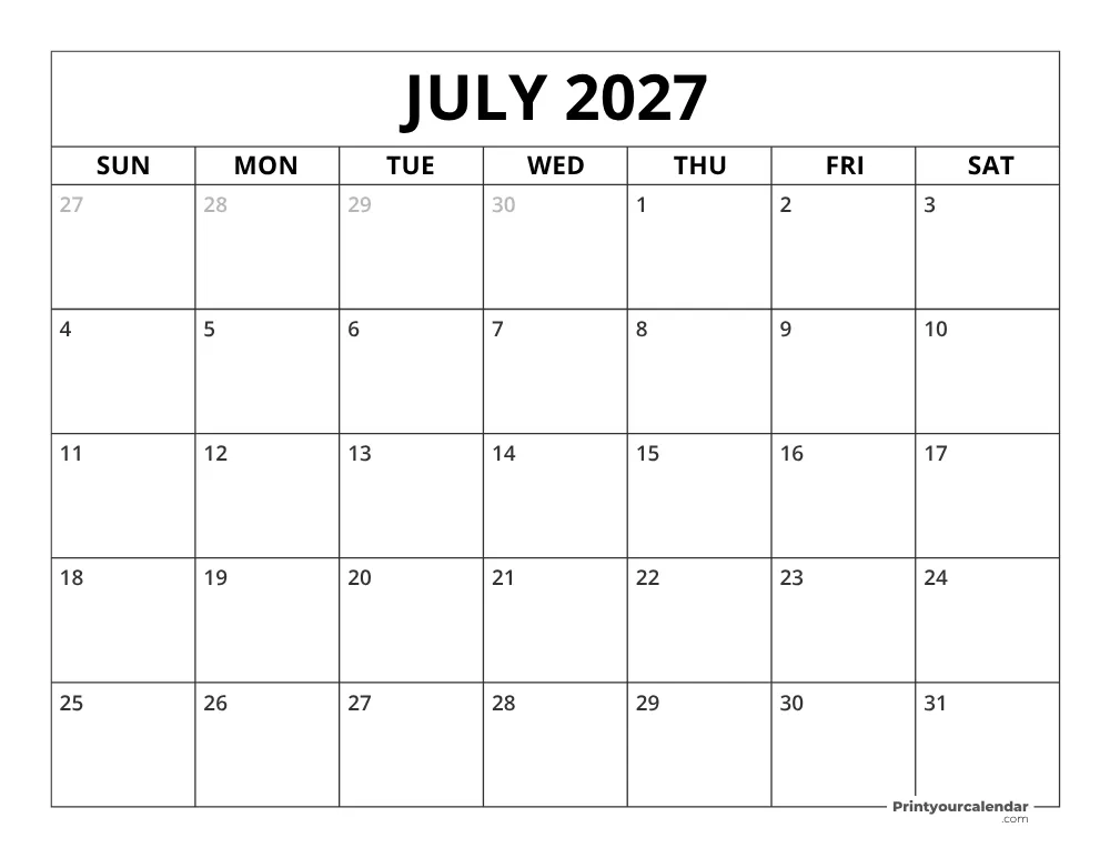 July 2027 Calendar