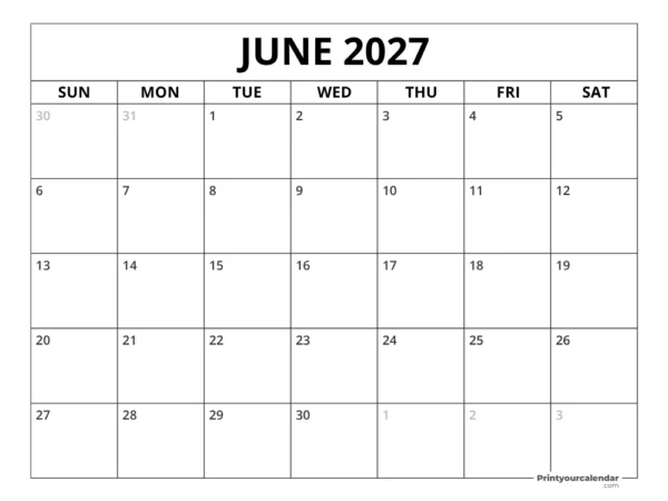 Calendario Junio 2027