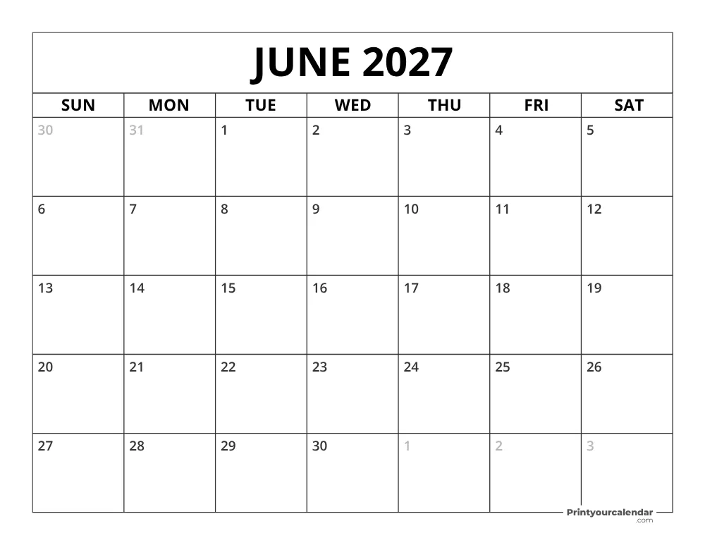June 2027 Calendar