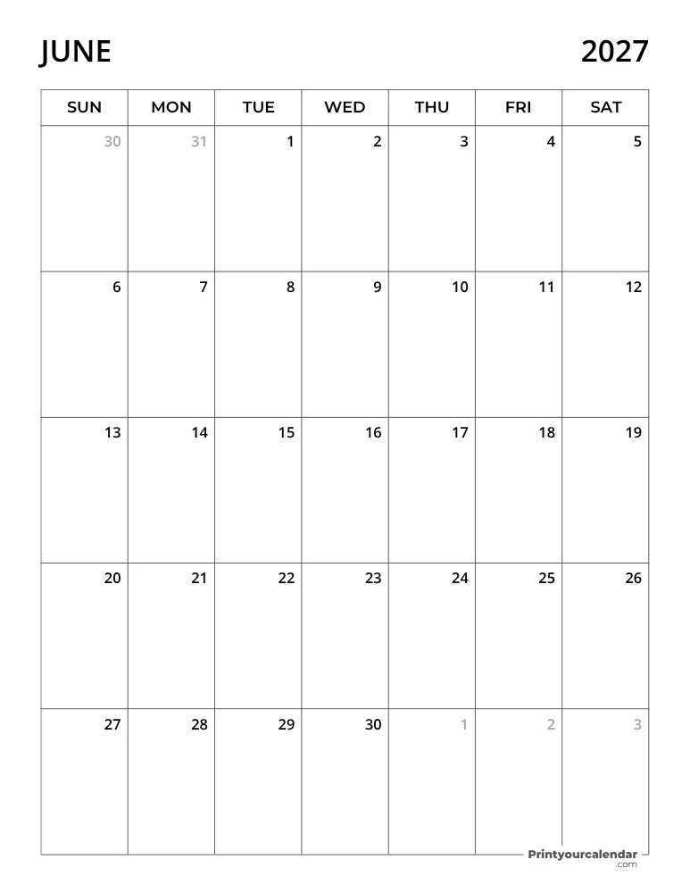 Calendario 2027 Junio