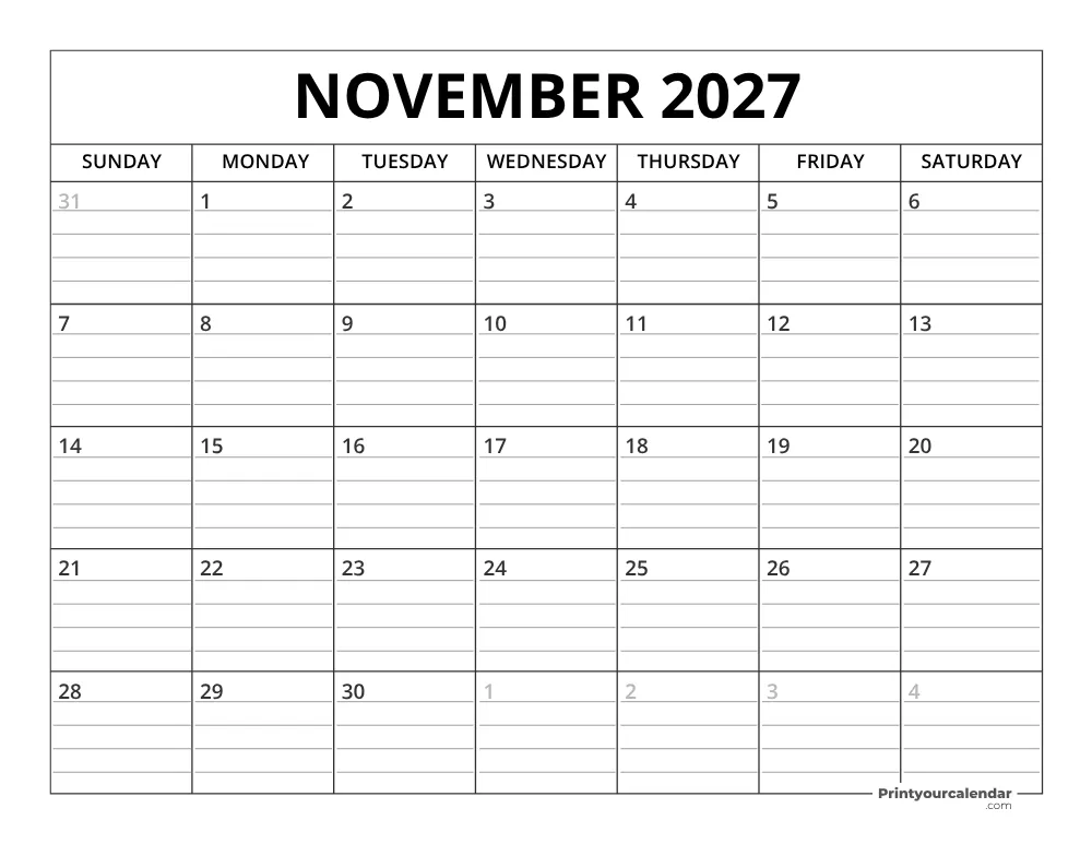 November 2027 Calendar Template