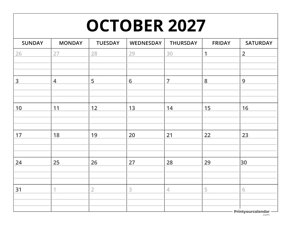 October 2027 Calendar Template