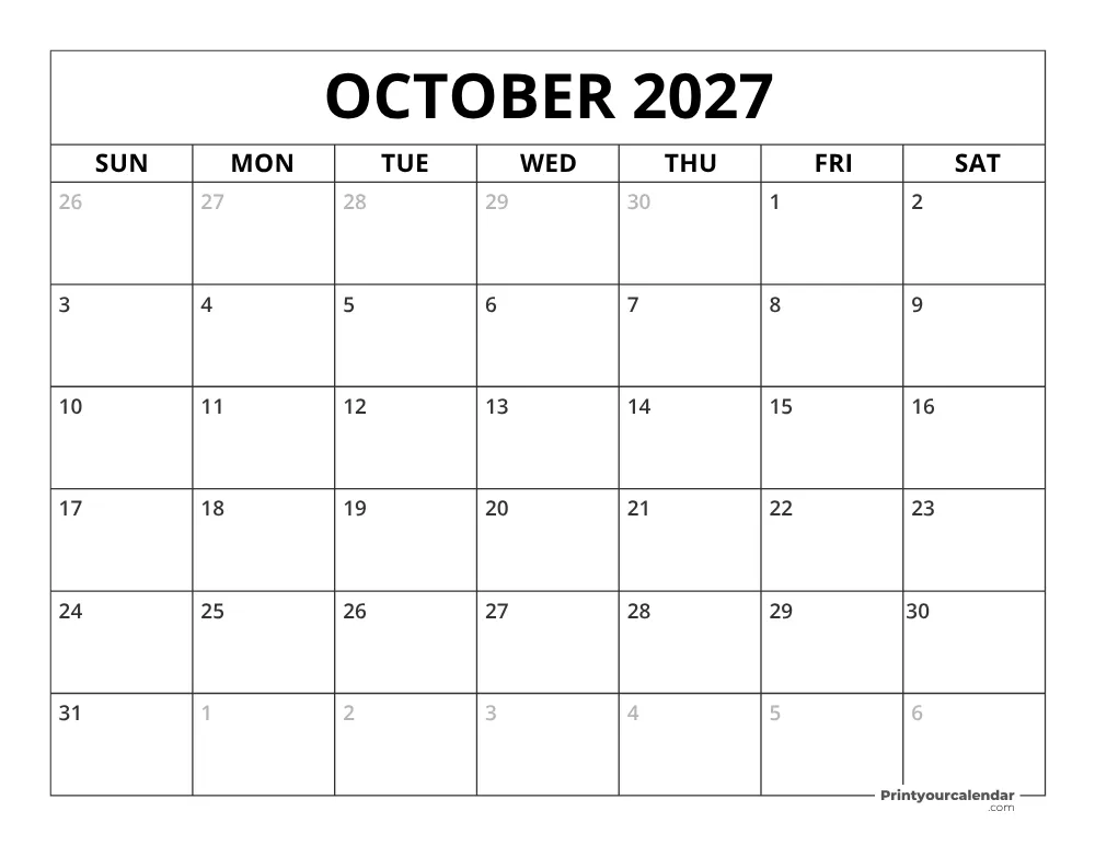 October 2027 Calendar