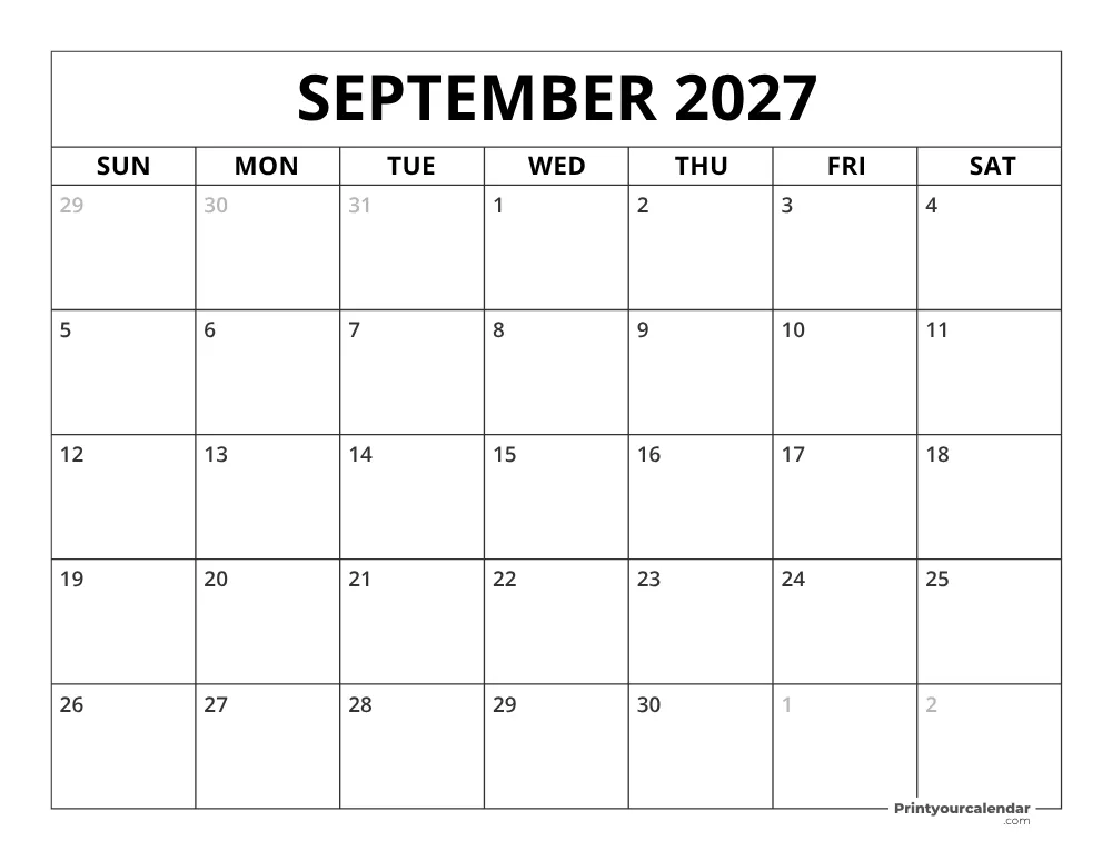 September 2027 Calendar