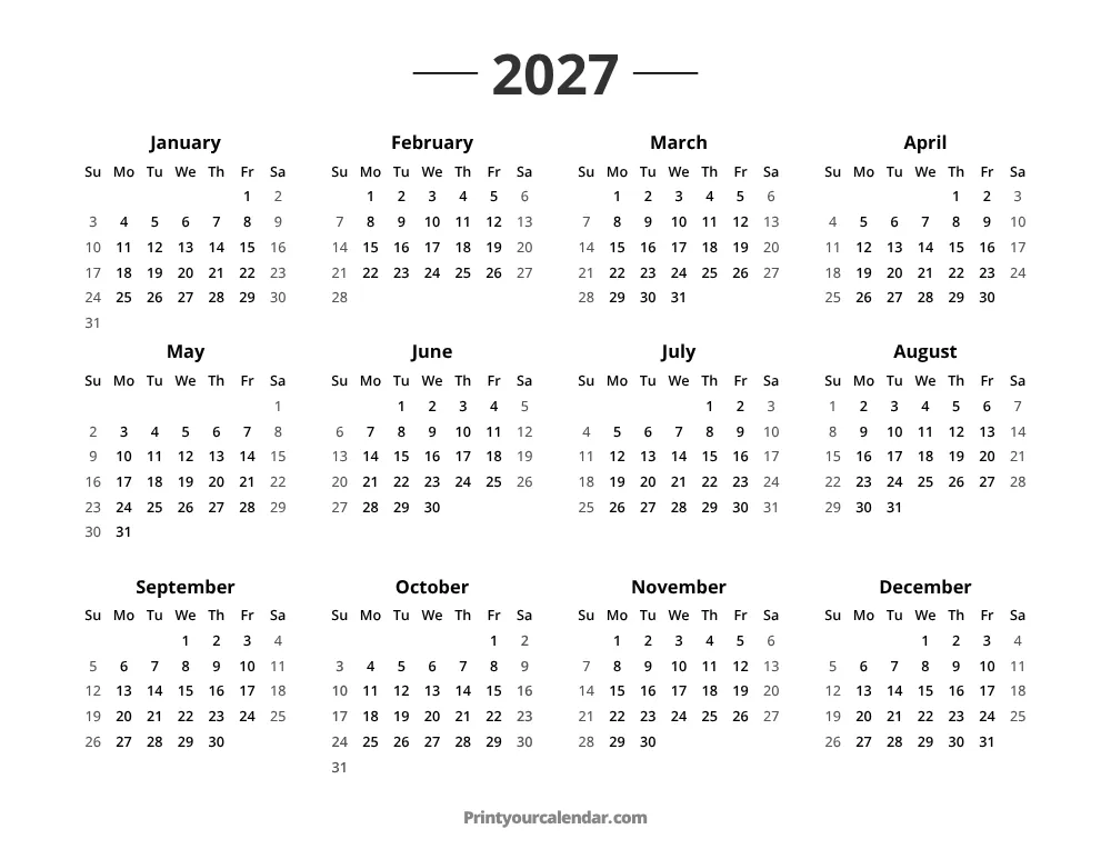 2027 Calendar Printable