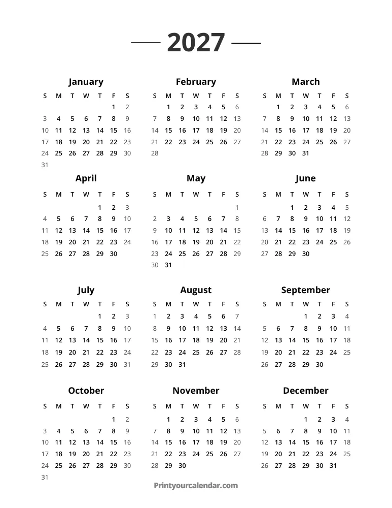 2027 Calendar