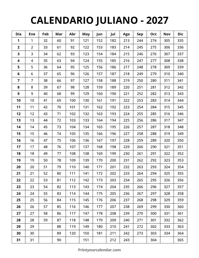 2027 Calendario juliano