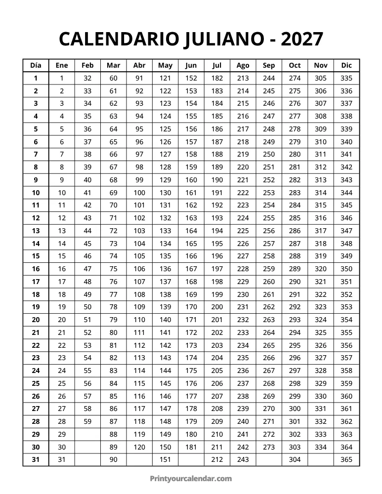Calendario Juliano 2027