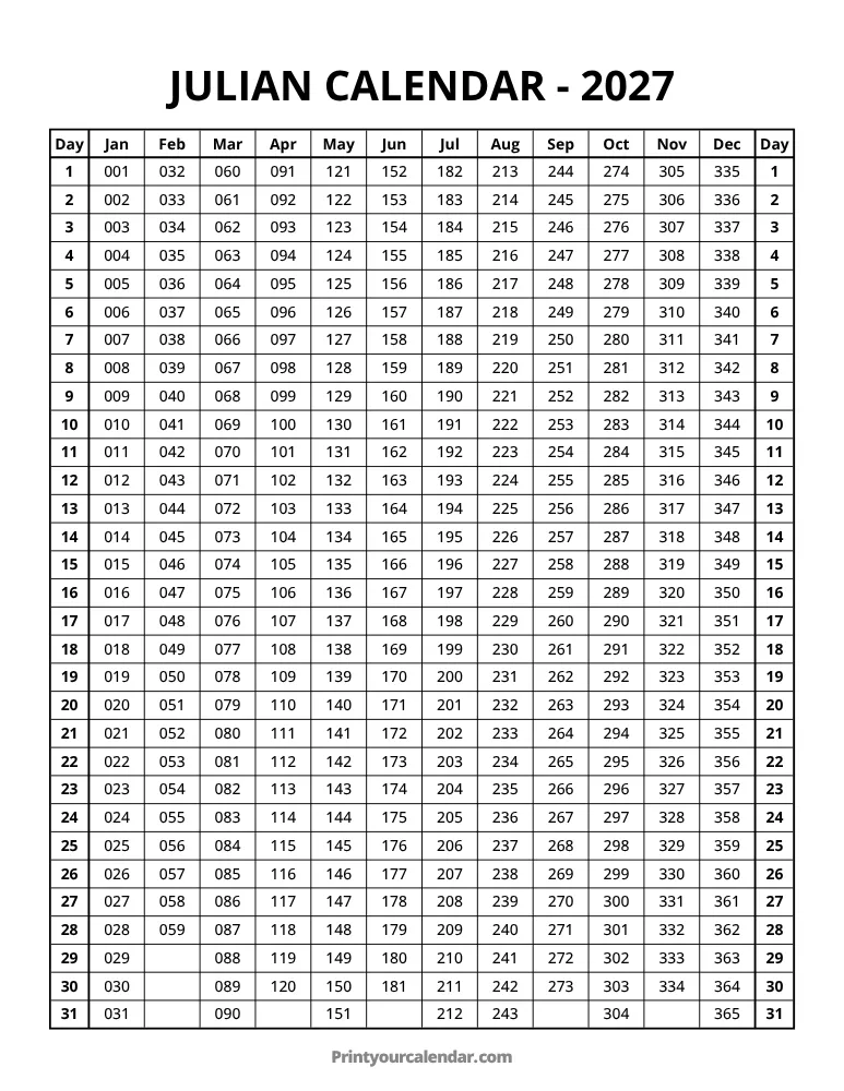 Free 2027 Julian Calendar
