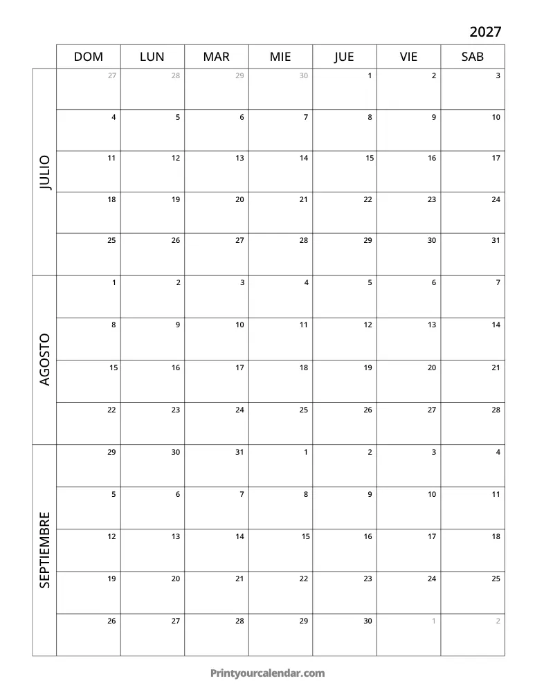 Calendario de 3 meses 2027 T3