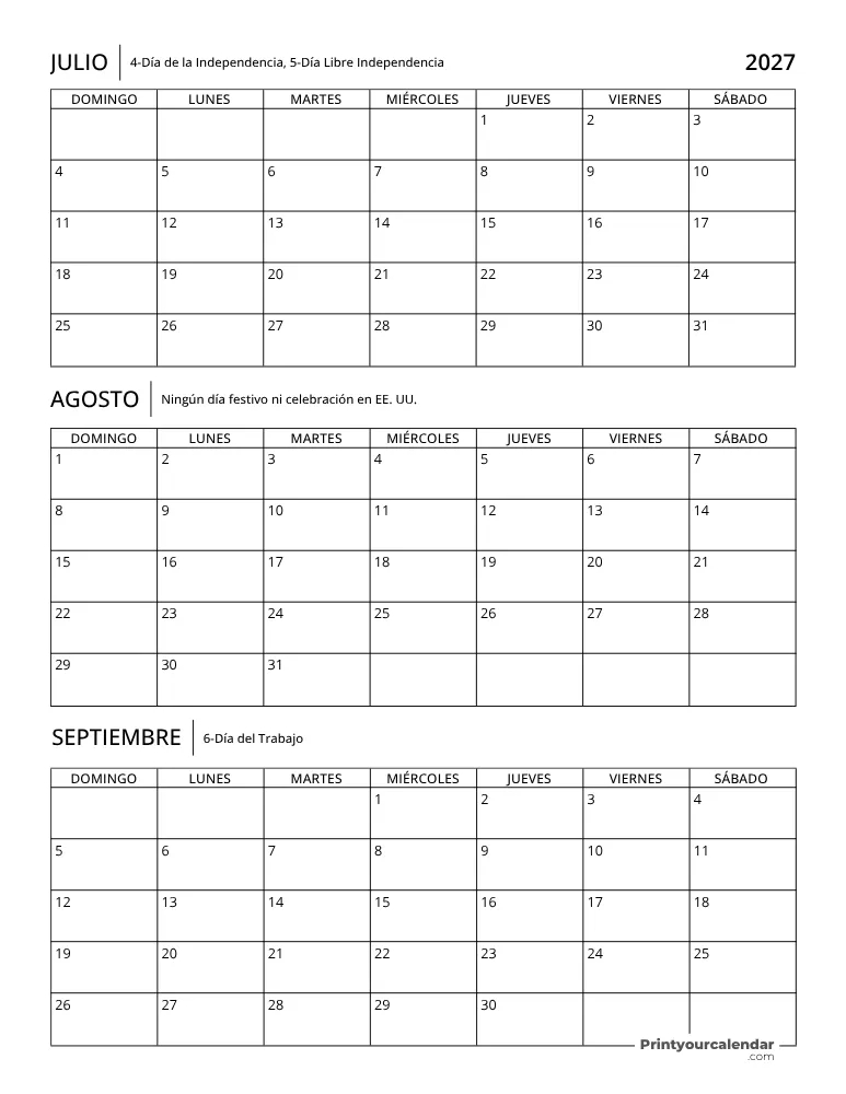 Calendario trimestral 2027 T3